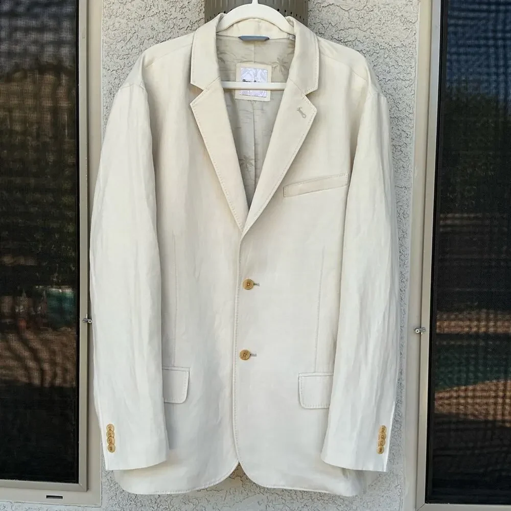 NWOT Tommy Bahama Monterey Blazer Silk Linen Sport Coat Tan Neutral Size XXL